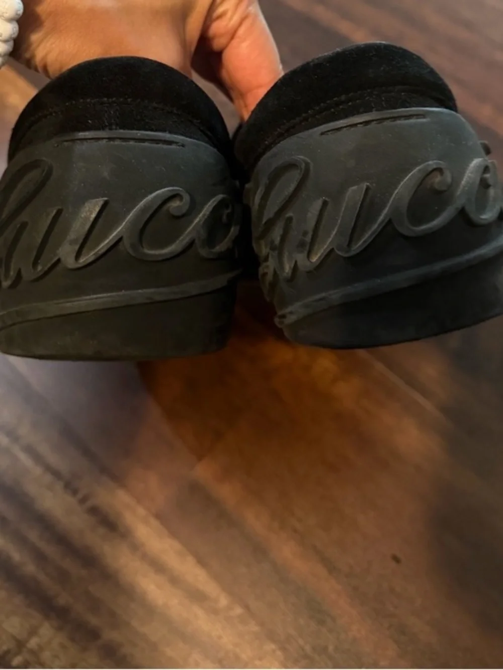 Gucci Script Black Suede Sneakers in very good condition.